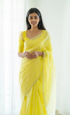 Madhav Creation Woven Banarasi Cotton Silk Saree(Yellow)