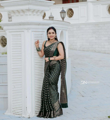 foundland Self Design Kanjivaram Silk Blend Saree(Light Green)