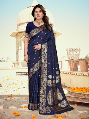 Bandhanivilla Printed Bollywood Silk Blend Saree(Dark Blue)
