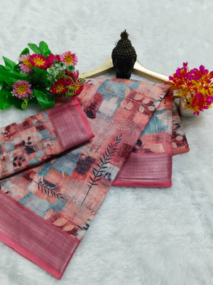 HouseOfCommon Printed Bollywood Pure Cotton, Cotton Linen Saree(Pink)