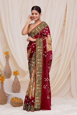 Dharmata Enterprise Woven Bandhani Art Silk Saree(Multicolor)