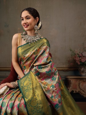 Tasrika Woven Banarasi Pure Silk Saree(Multicolor)