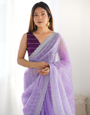 Samah Embroidered, Embellished Bollywood Jimmy choo, Chiffon Saree(Purple)