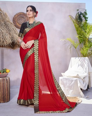 YOSHA TRENDZ Embellished Bollywood Lycra Blend Saree(Red)