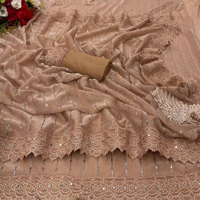 Darshita International Embellished Bollywood Lycra Blend Saree(Beige)