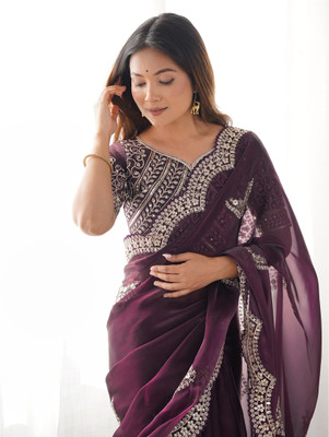 Samah Embroidered Bollywood Organza Saree(Purple)