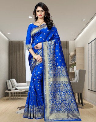 Pervas Woven, Self Design Kanjivaram Pure Silk, Cotton Silk Saree(Blue)