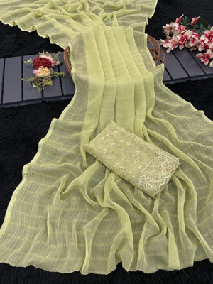Sanskriti Synthetics Embellished Bollywood Chiffon Saree(Green)
