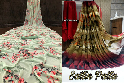 Sita Floral Print Bollywood Georgette Saree(Pack of 2, Green)