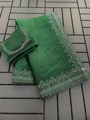 Jennyfab Printed Bollywood Jimmy choo Saree(Green)