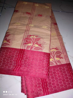 BiswasTextiles Self Design Tant Pure Cotton Saree(Pink)