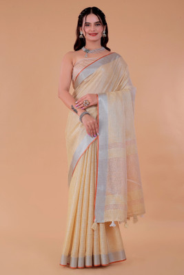 NEGRONI Solid/Plain Daily Wear Linen Saree(Gold)