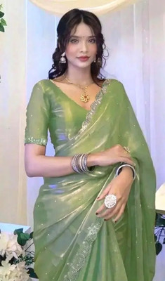 PRISHA Self Design Bollywood Jimmy choo Saree(Green)