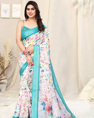 VCREATION Digital Print Bollywood Linen Saree(Multicolor)