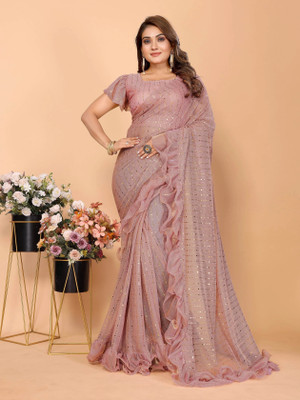 AKFABRICS Self Design Bollywood Net Saree(Pink)
