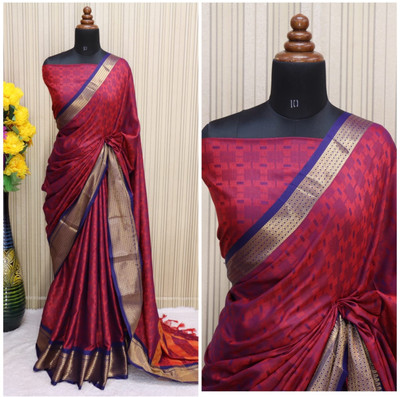 Miswa Printed Daily Wear Jacquard Saree(Maroon)