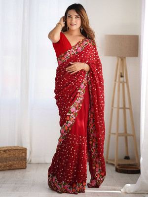 ANOUK Embellished Banarasi Georgette Saree(Red)
