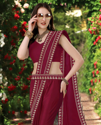 RichEraa Self Design Bollywood Lycra Blend, Chiffon Saree(Maroon)