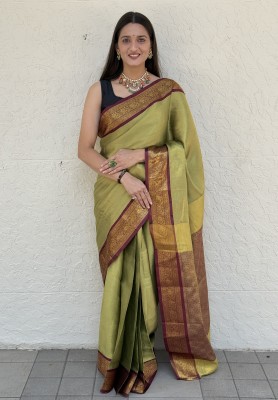 MM VENTURE Woven Banarasi Cotton Silk Saree(Green)