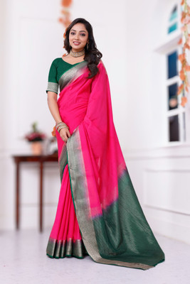Rashmi Sarees Woven Mysore Crepe Saree(Green, Pink)