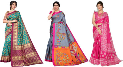 YASHIKA Woven Daily Wear Art Silk Saree(Pack of 3, Blue, Grey, Pink)