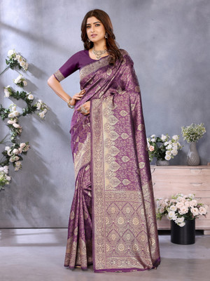 Emv Everymoment Vouge Printed Banarasi Silk Blend Saree(Purple)