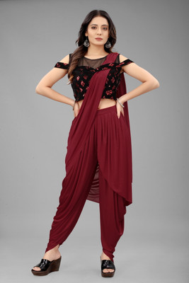Shrithi Fashion Fab Solid/Plain Banarasi Lycra Blend Saree(Maroon)