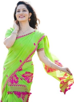 Asho Industries Self Design Mekhela Chador Cotton Blend Saree(Light Green)