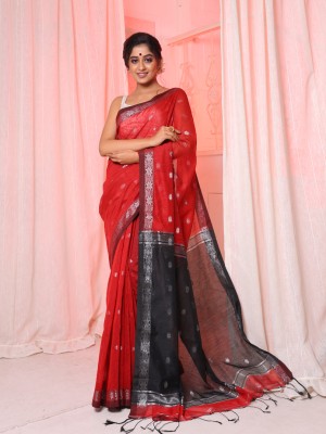 arhi Woven Handloom Cotton Blend Saree(Red)