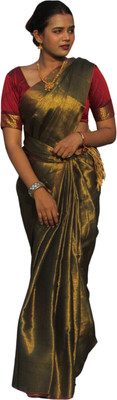 Shaw Creation Solid/Plain Handloom Handloom Tissue Saree(Gold)