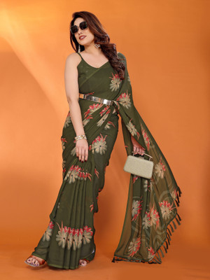 Divastri Printed Daily Wear Georgette Saree(Dark Green)