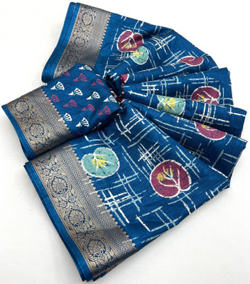 J6 Designers Printed Bollywood Cotton Blend Saree(Blue)