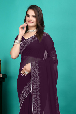SHELDROM MART Embellished Bollywood Georgette Saree(Purple)