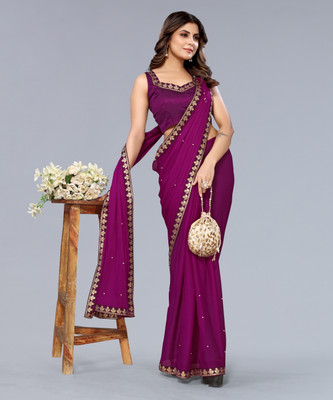 Priyashi Solid/Plain Daily Wear Chiffon Saree(Purple)