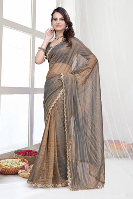 RELLAXAWAVES Woven Bollywood Supernet Saree(Grey)