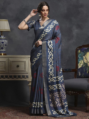 Anouk Rustic Printed Chinnalapattu Silk Blend Saree(Blue)