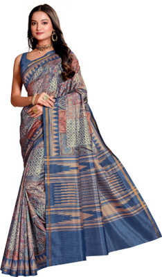 Rudrakala Digital Print, Floral Print, Geometric Print, Graphic Print, Self Design Bollywood Crepe, Silk Blend Saree(Blue)
