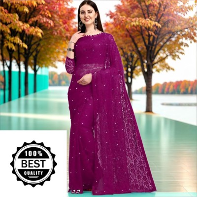 Vraggi Embellished Bollywood Net Saree(Purple)