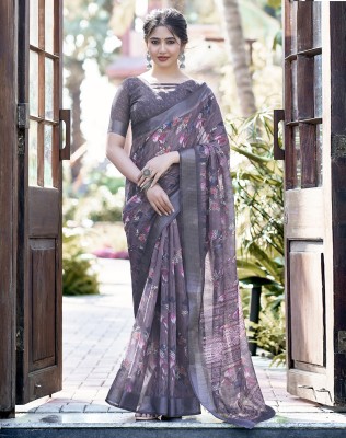 SIRIL Digital Print, Printed Bollywood Linen Saree(Pink, Grey, Multicolor)