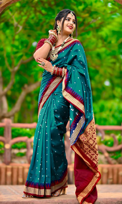Sijileen Temple Border, Woven Sambalpuri Art Silk Saree(Dark Green)