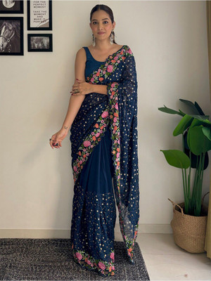 ANOUK Embellished Banarasi Georgette Saree(Blue)