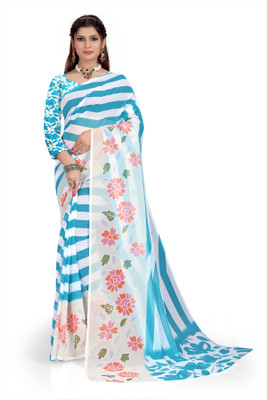 Pemal Designer Floral Print Bollywood Georgette Saree(Light Blue)