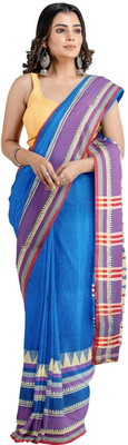 ADbutiq Temple Border Handloom Handloom Pure Cotton Saree(Beige)