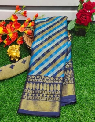 Sanjana Silk Striped Bollywood Brasso Saree(Blue)