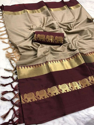 Hashir textile Temple Border, Embroidered, Woven Banarasi Dupion Silk, Chanderi Saree(Multicolor)