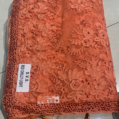 Myra Collection Embroidered Bollywood Net Saree(Orange)