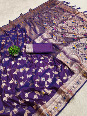 siddharth textiles Self Design Kanjivaram Cotton Silk Saree(Purple)