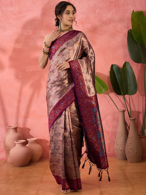 Sangria Self Design Saree with Attached Blouse Silk Blend Saree(Purple)