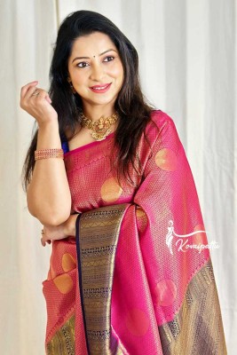 cosfic Woven Kanjivaram Pure Silk Saree(Pink)