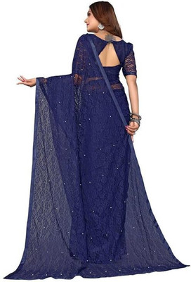 NEXA Solid/Plain Bollywood Net Saree(Blue)